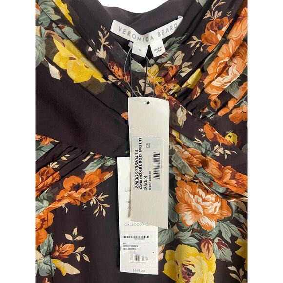 Veronica Beard Silk Floral Print Avani Maxi Dress Oxblood Boho Princess Size 4 - Picture 7 of 12